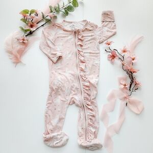 Caden Lane Bamboo Zip Footie with Ruffle Detail, Unicorn Print, 3–6 Months